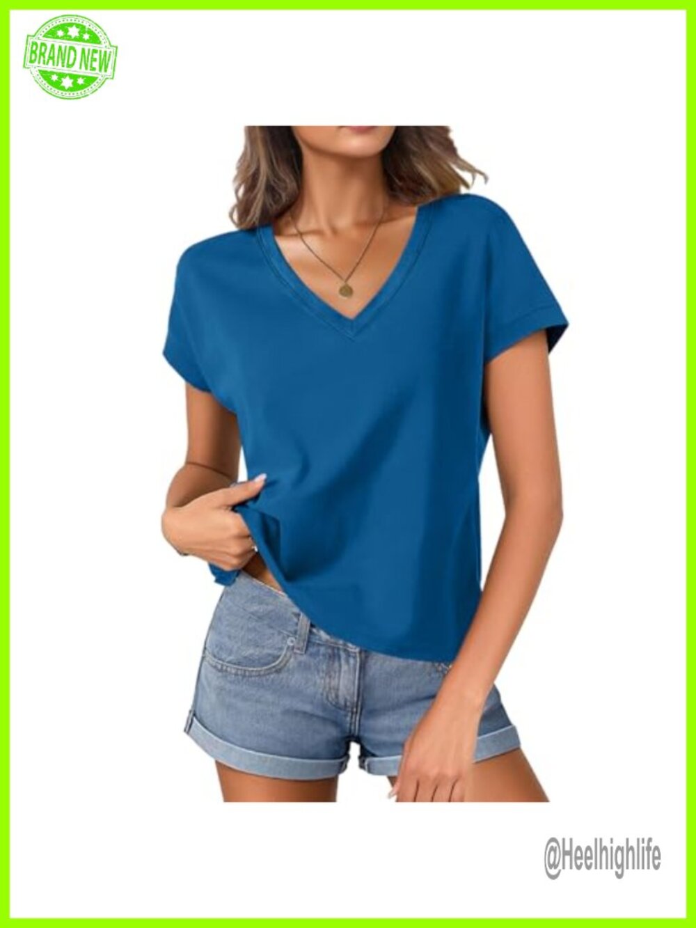 Womens Cotton V Neck Crop T Shirt Cap Sleeve Loose Fit Summer Tee
